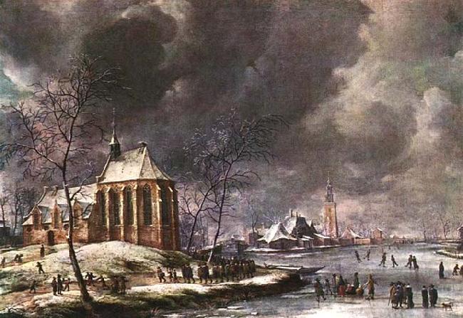 Jan Abrahamsz. Beerstraten Village of Nieukoop in Winter with Child Funeral